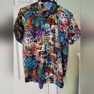 Robert Graham Munson  Embroidered Graffiti Art Themed Short Sleeve Large